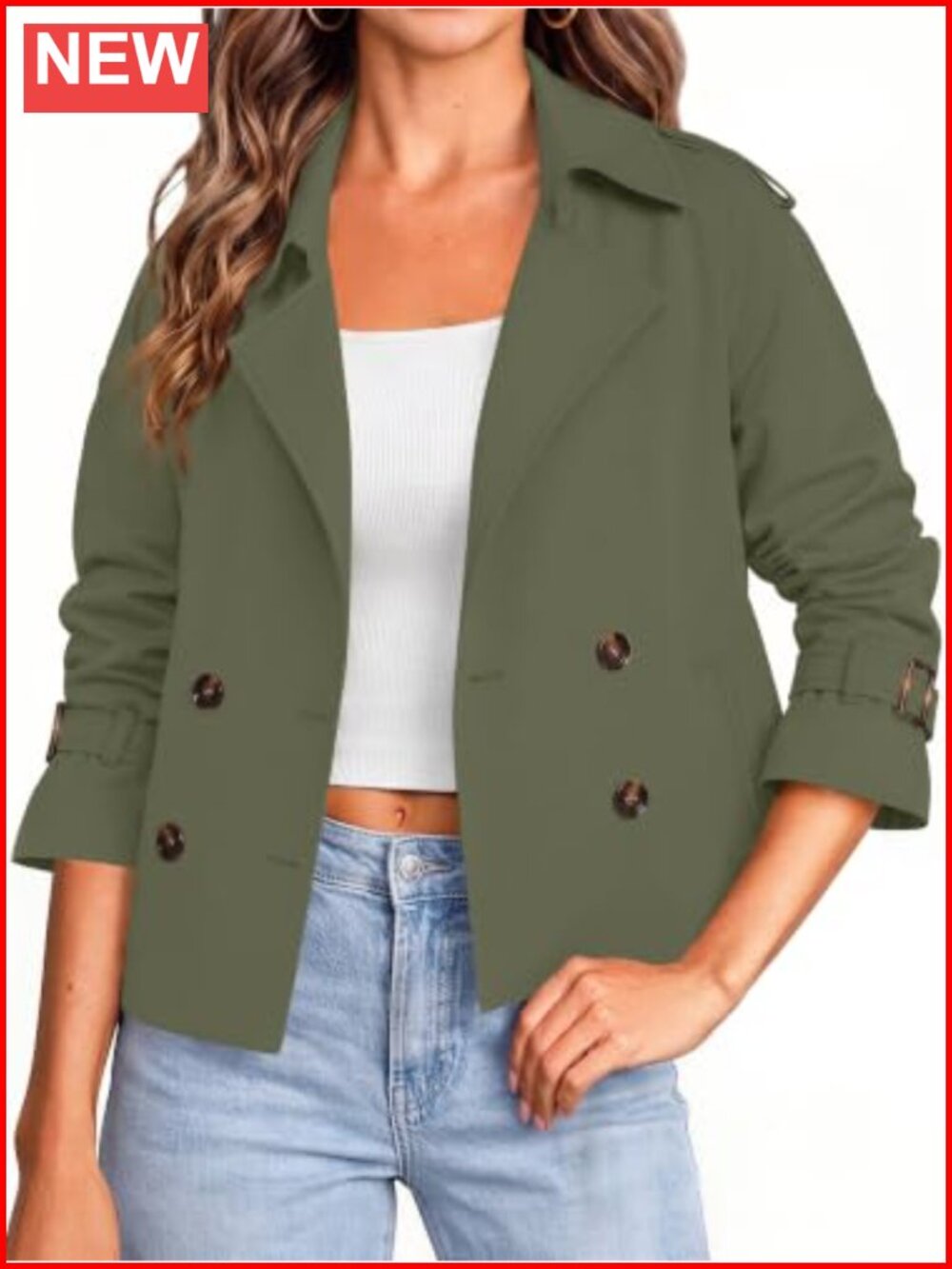 Womens Cropped Double Breasted Trench Coat Short Jacket